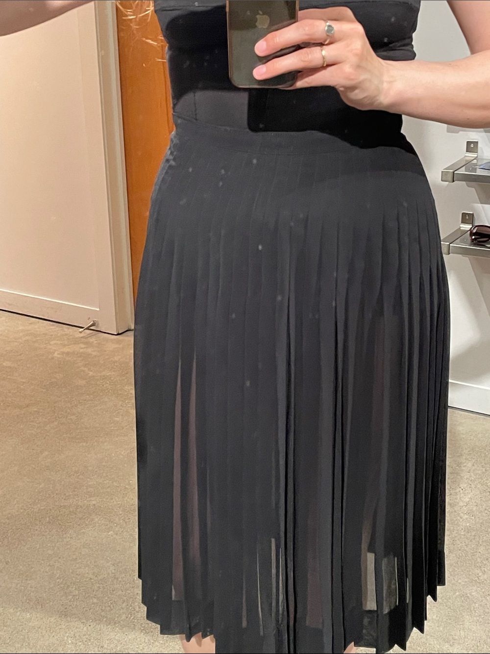 Vintage Pleated Sheer Black Midi Skirt